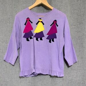 Alfredos Wife Ltd XS Lavender Ruffle Hem Applique Women's Blouse Top